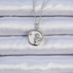 316L Çelik Zincir Gümüş Renk Zirkon Taşlı Mineli Melek Kolye