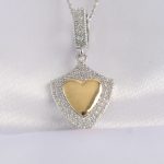 316L Çelik Zincir Gümüş Renk Zirkon Taşlı Tasarım Altın Renk Kalp Kolye