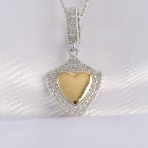 316L Çelik Zincir Gümüş Renk Zirkon Taşlı Tasarım Altın Renk Kalp Kolye