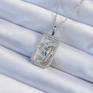 316L Çelik Zincir Gümüş Renk Zirkon Taşlı Yüz Figürlü Tarot Kolye