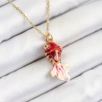316L Çelik Zincir Kırmızı Balık Model Gold Renk Kadın Kolye