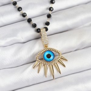 316L Çelik Zincir Kristal Boncuklu Göz Model Kadın Kolye