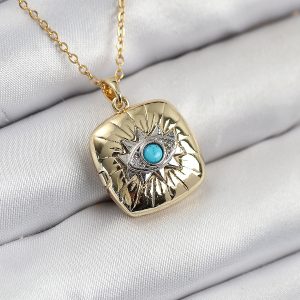 316L Çelik Zirkon Taşlı Açılabilr Kapaklı Göz Model Gold Renk Kadın Kolye