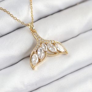 316L Çelik Zirkon Taşlı Balık Kuyruğu Model Gold Renk Kadın Kolye