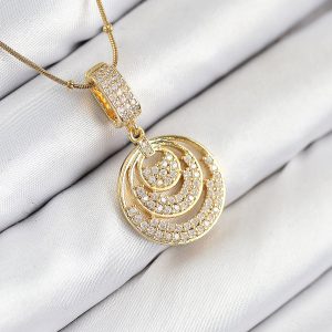 316L Çelik Zirkon Taşlı Çember Model Gold Renk Kadın Kolye