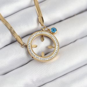 316L Çelik Zirkon Taşlı Çeyrek Takılabilir Gold Renk Kadın Kolye