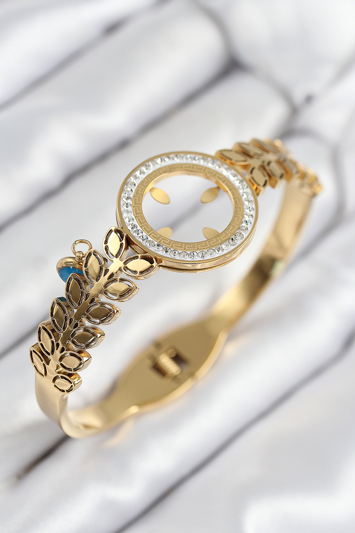 316L Çelik Zirkon Taşlı Çeyrek Takılabilir Gold Renk Kelepçe