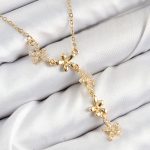 316L Çelik Zirkon Taşlı Çiçek Model Gold Renk Kadın Kolye
