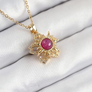 316L Çelik Zirkon Taşlı Döner Güneş Model Gold Renk Kadın Kolye