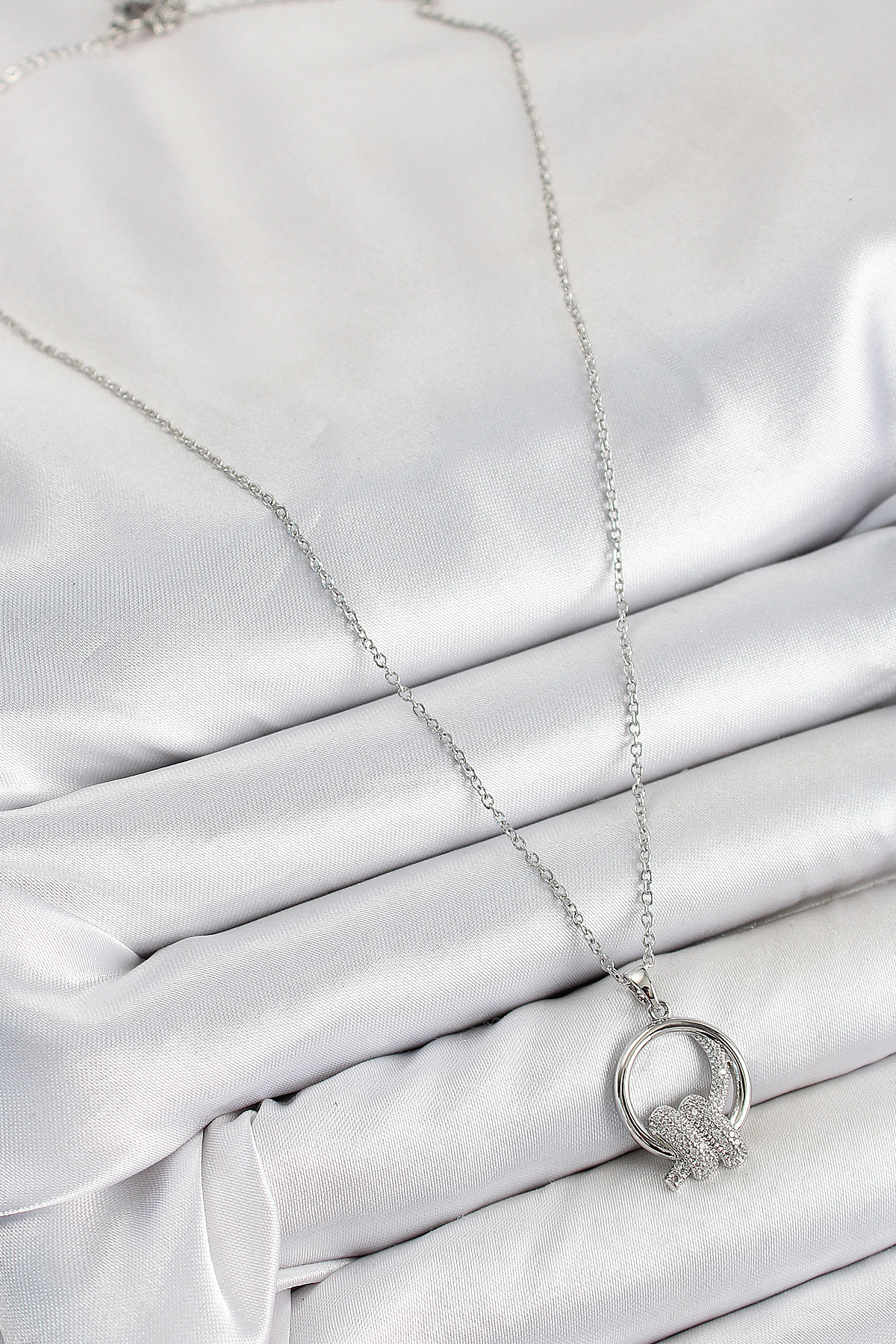 316L Çelik Zirkon Taşlı Düğüm Model Gümüş Renk Kadın Kolye