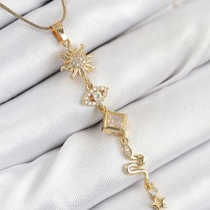 316L Çelik Zirkon Taşlı Güneş Ve Ay Enerji Model Gold Renk Kadın Kolye