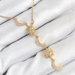 316L Çelik Zirkon Taşlı Güneş Ve Ay Model Gold Renk Kadın Kolye
