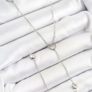 316L Çelik Zirkon Taşlı Kalp Figürlü Y Model Gümüş Renk Kadın Kolye