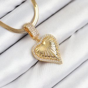 316L Çelik Zirkon Taşlı Kalp Model Gold Renk Kadın Kolye