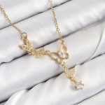 316L Çelik Zirkon Taşlı Kelebek Model Gold Renk Kadın Kolye