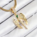 316L Çelik Zirkon Taşlı Melek Model Gold Renk Kadın Kolye