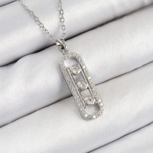 316L Çelik Zirkon Taşlı Messika Model Gümüş Renk Kadın Kolye