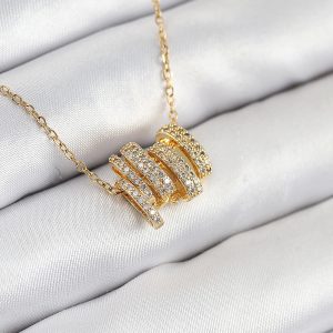 316L Çelik Zirkon Taşlı Sarmal Model Gold Renk Kadın Kolye