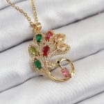 316L Çelik Zirkon Taşlı Tavus Kuşu Model Gold Renk Kadın Kolye