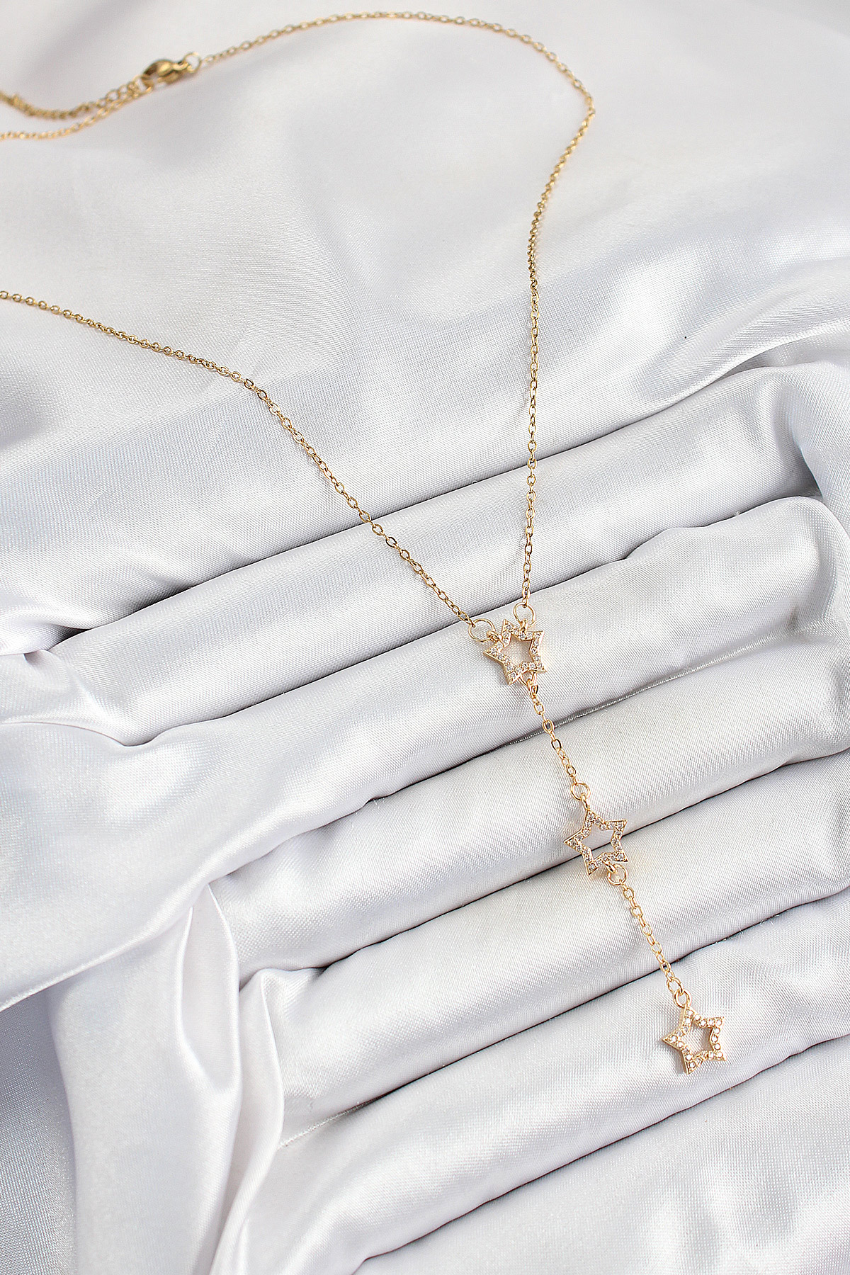 316L Çelik Zirkon Taşlı Yıldız Figürlü Y Model Gold Renk Kadın Kolye