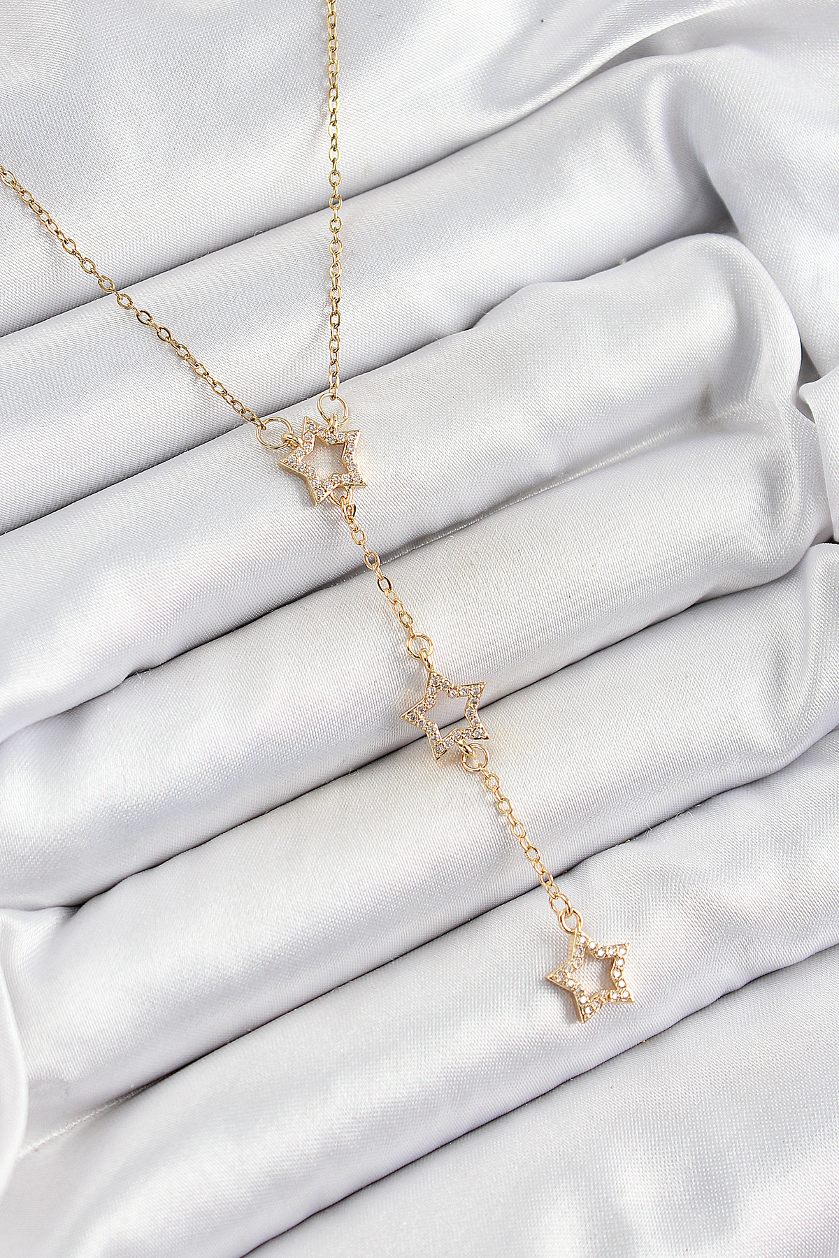 316L Çelik Zirkon Taşlı Yıldız Figürlü Y Model Gold Renk Kadın Kolye