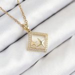 316L Çelik Zirkon Taşlı Yıldız Model Gold Renk Kadın Kolye