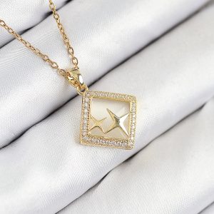 316L Çelik Zirkon Taşlı Yıldız Model Gold Renk Kadın Kolye