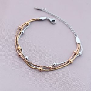 316L Kararmaz Çelik Gümüş Renk Top Zincirli Kadın Bileklik