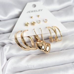 6 Çift Kadın Küpe Seti Gold Renk
