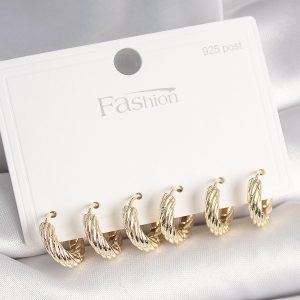 925 Ayar Gümüş Çivi Pirinç Gold Renk İşlemeli Halka Model Kadın Küpe Seti