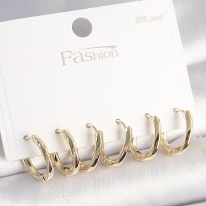 925 Ayar Gümüş Çivi Pirinç Gold Renk Oval Halka Model Kadın Küpe Seti