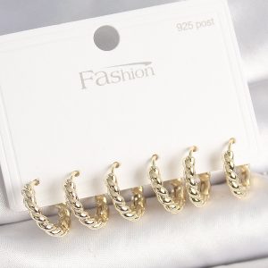 925 Ayar Gümüş Çivi Pirinç Gold Renk Sarmal Halka Model Kadın Küpe Seti