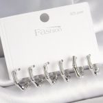 925 Ayar Gümüş Çivi Pirinç Gümüş Renk Bambu Halka Model Kadın Küpe Seti