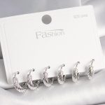 925 Ayar Gümüş Çivi Pirinç Gümüş Renk İşlemeli Halka Model Kadın Küpe Seti