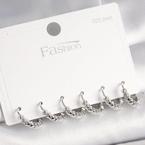 925 Ayar Gümüş Çivi Pirinç Gümüş Renk Kalp İşlemeli Halka Model Kadın Küpe Seti