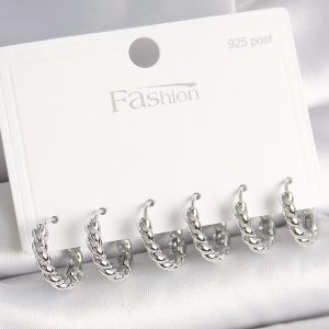 925 Ayar Gümüş Çivi Pirinç Gümüş Renk Sarmal Halka Model Kadın Küpe Seti