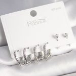 925 Ayar Gümüş Çivi Pirinç Gümüş Renk Zirkon Taşlı Tiffany Halka Model Kadın Küpe Seti