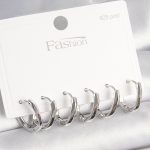 925 Ayar Gümüş Çivi Pirinç Oval Halka Model Kadın Küpe Seti