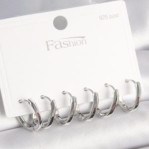 925 Ayar Gümüş Çivi Pirinç Oval Halka Model Kadın Küpe Seti