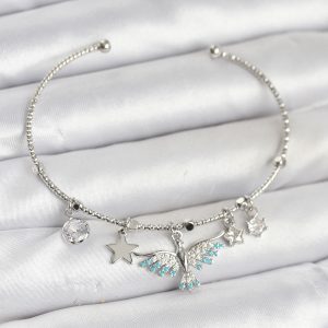 Anka Kuşu Charmlı Gümüş Renk Pirinç Kadın Bileklik