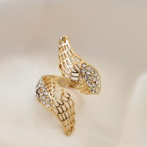 Ayarlamalı Gold Renk Metal Zirkon Taşlı Kanat Yüzük