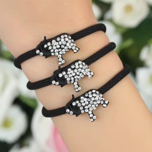 Siyah Zirkon Taşlı Fil Aksesuarlı Metal Bayan Bileklik