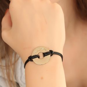 HAPPY (Mutlu) Siyah Deri İpli Unisex Mood Bileklik