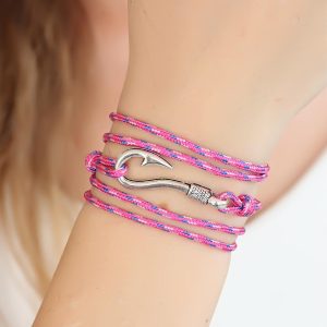 Karışık Desenli Pembe Renk Gümüş Metal Kancalı Bayan Çoklu Bileklik