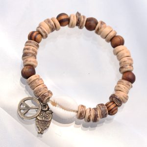 Baykuş Aksesuarlı Coconut ve Bambu Erkek Bileklik