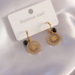 Çelik Gold Renk Güneş Figür Siyah Kristal Detay Kadın Küpe