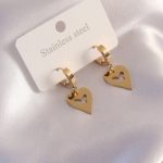 Çelik Gold Renk Kalp Model Kelebek Detay Kadın Küpe