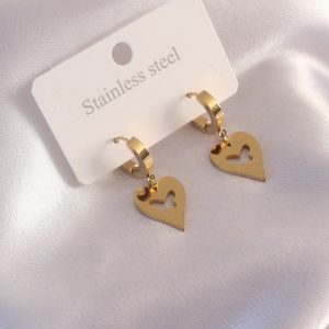 Çelik Gold Renk Kalp Model Kelebek Detay Kadın Küpe