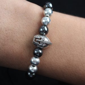 Doğal Taş Gladyatör Model Gümüş Ve Füme Renk Asansörlü Erkek Bileklik