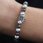 Doğal Taş Kral Tacı Model Gümüş Ve Füme Renk Asansörlü Erkek Bileklik